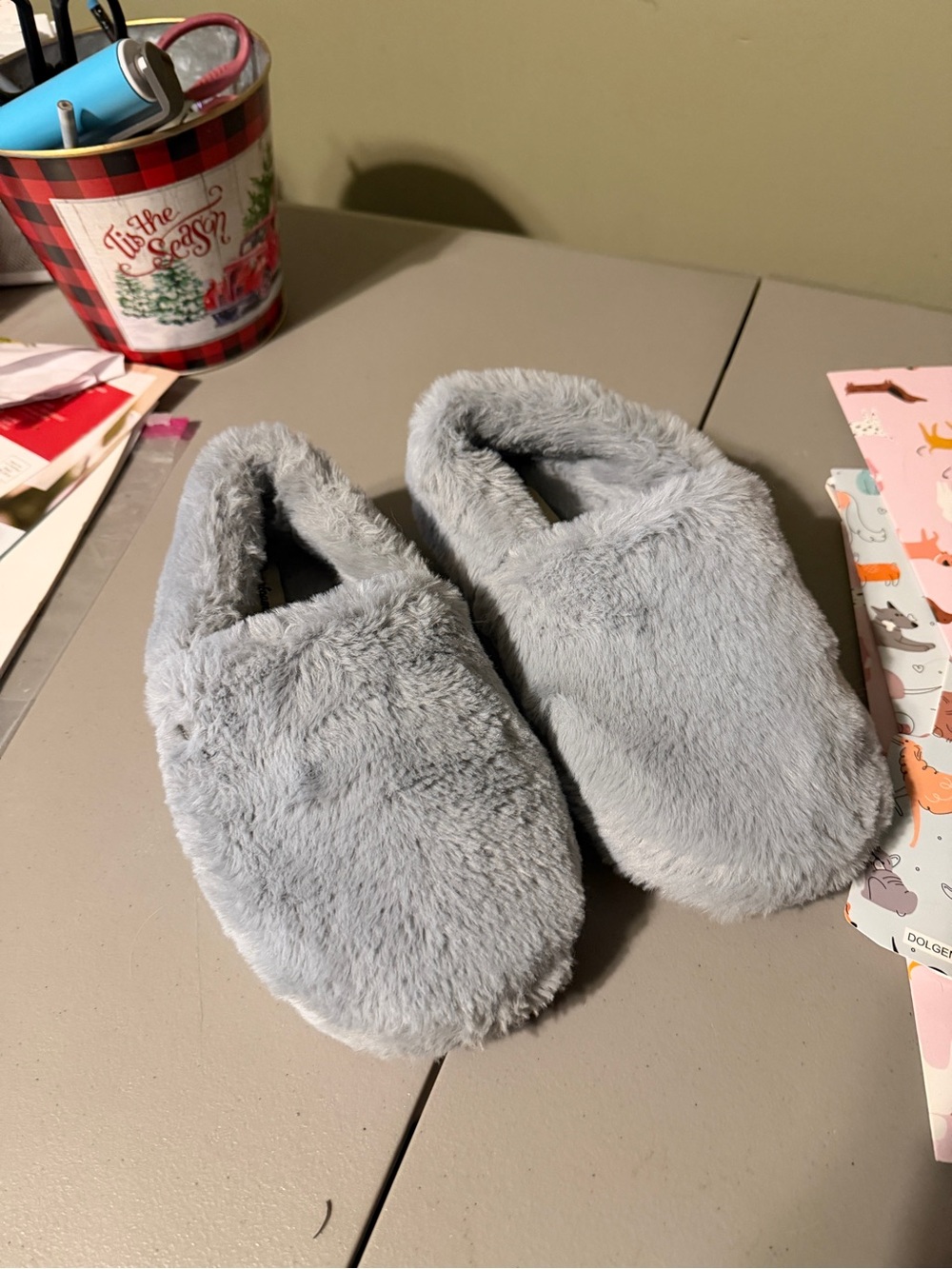 Women’s Plush Slip-On Slippers in Light Gray